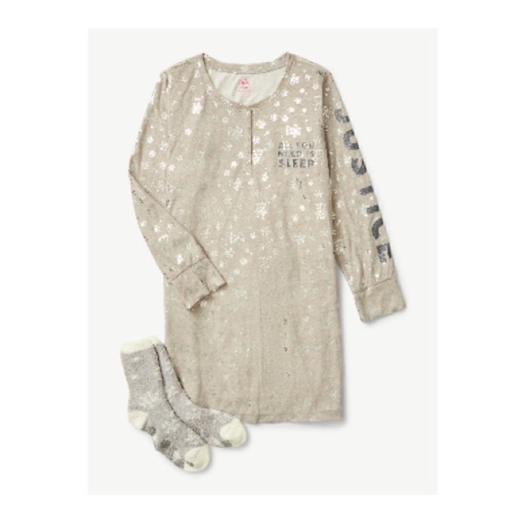 Justice Girls Long Sleeve Henley Pajama Sleep Lounge Shirt Gown Size S 7/8